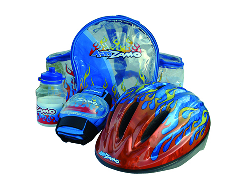 KIDZAMO set FLAME modrý přilba+chrániče+láhev+batoh 52-56cm od ninex.cz