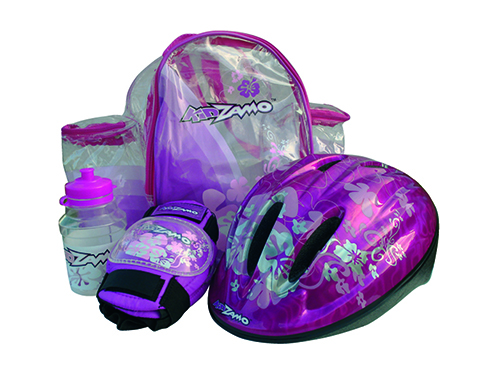 KIDZAMO set FLOWER růžový přilba+chrániče+láhev+batoh 52-56cm od ninex.cz
