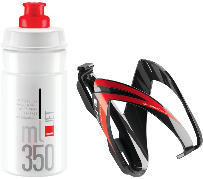 ELITE KIT CEO košík lesklý černý/červený + láhev JET čirá/červená, 350 ml