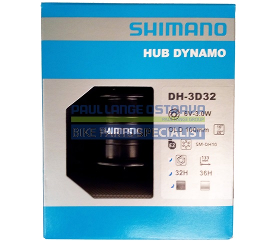 SHIMANO dynamo nába DH-3D32-NT 6V, 3,0W pro kot brzdu 6 šroubů na nýt 32 děr černá bal