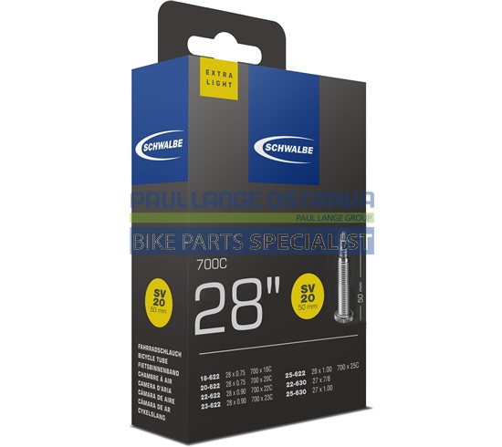 SCHWALBE duše 28", 18/25-622/630, SV 50 mm, EXTRALIGHT, BUTYL, 70 g