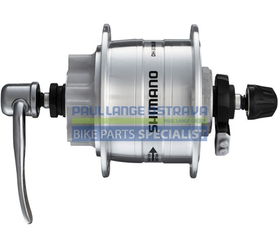 SHIMANO dynamo nába DH-3D32 3 W 6 šroubů, 36 děr, (rychloupínák), stříbrná bal